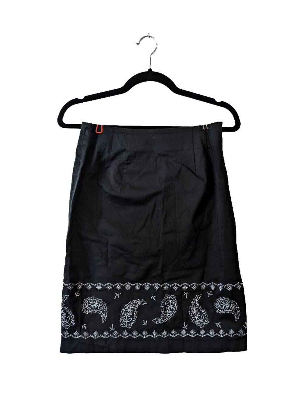 Petite Black Embroidered Paisley Patterned Midi Skirt Size 8 (Early 2000s)